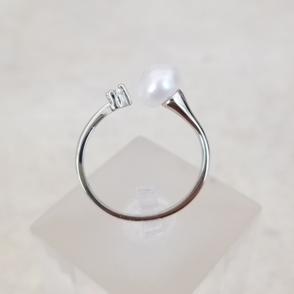 8mm Freshwater White Pearl Open Design Ring - Picture 5 of 7